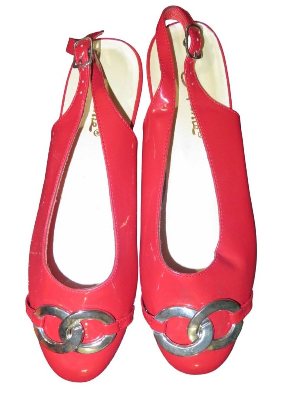 Annie's Red patent vegan leather Slingback flats Embellished with Gold Hardware